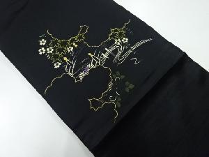アンティーク　繻子地橋に枝垂れ花・菊模様刺繍昼夜帯（材料）